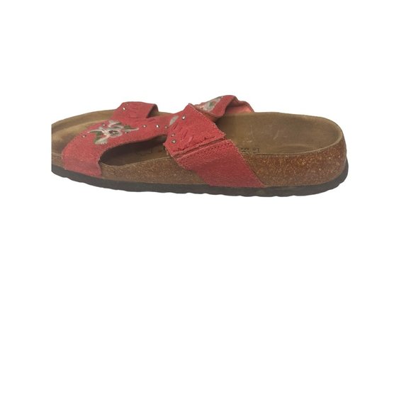 Birkenstock Pink Suede Floral Betula Sandals Size 6 Ladies Cork Has Cracks - Picture 3 of 12